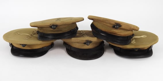 Group of Five USMC Tan Visor Caps