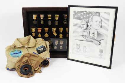 Leo W. Nadeau Signed Print, Flight Suit, & Medals