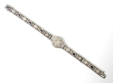 Art Deco 14K & Platinum Diamond Sapphire Bracelet