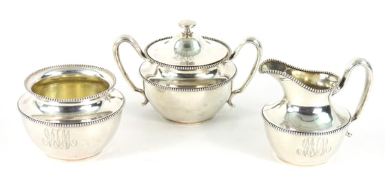 3PC Adelphi Sterling Silver Creamer Sugar Bowl Set