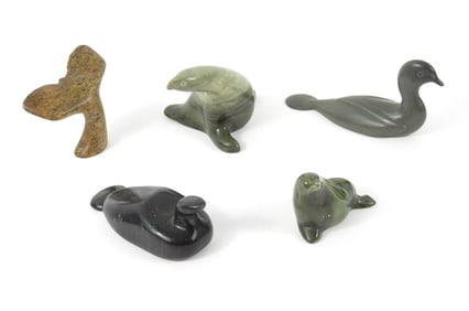 5PC Inuit Carved Soapstone Animal Sculptures