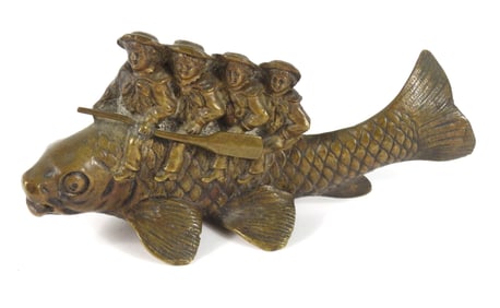 19C French Fish & Sailors Bronze Sculpture