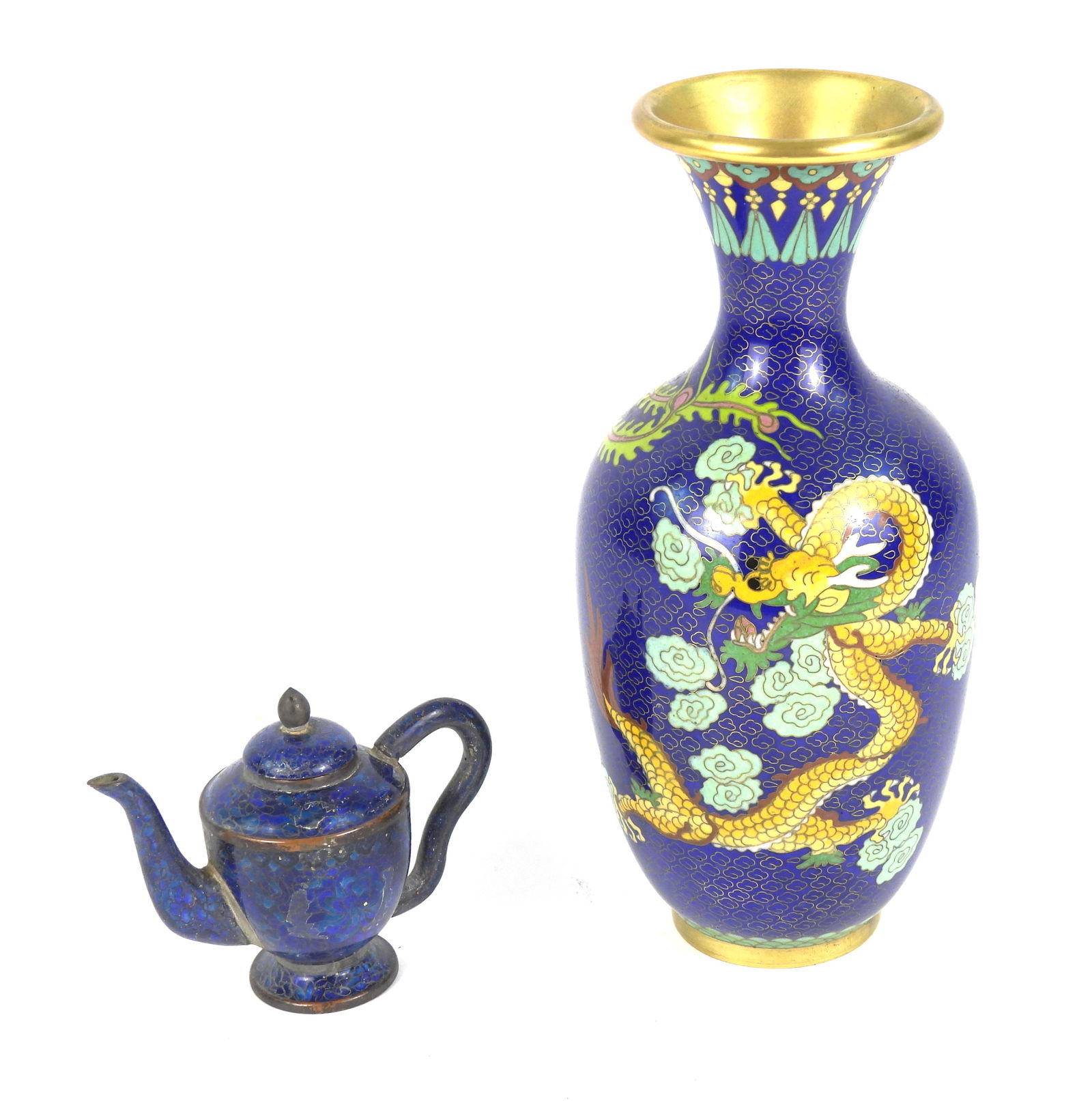 2PC Chinese Cloisonne Vase & Teapot (1 of 6)