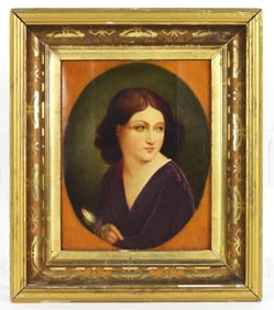 19C Young Woman Portrait Painting