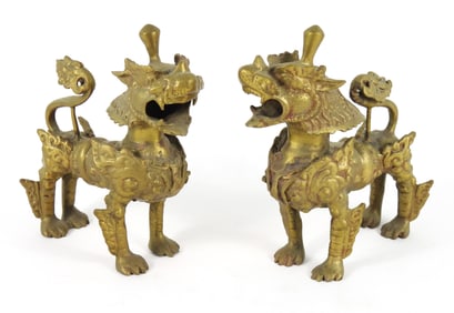 2PC Tibetan Brass Foo Dogs