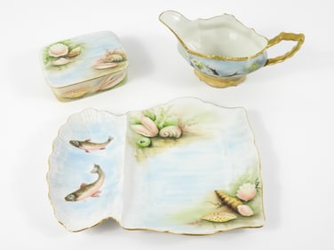 3PC Limoges France Fish Porcelain Table Items