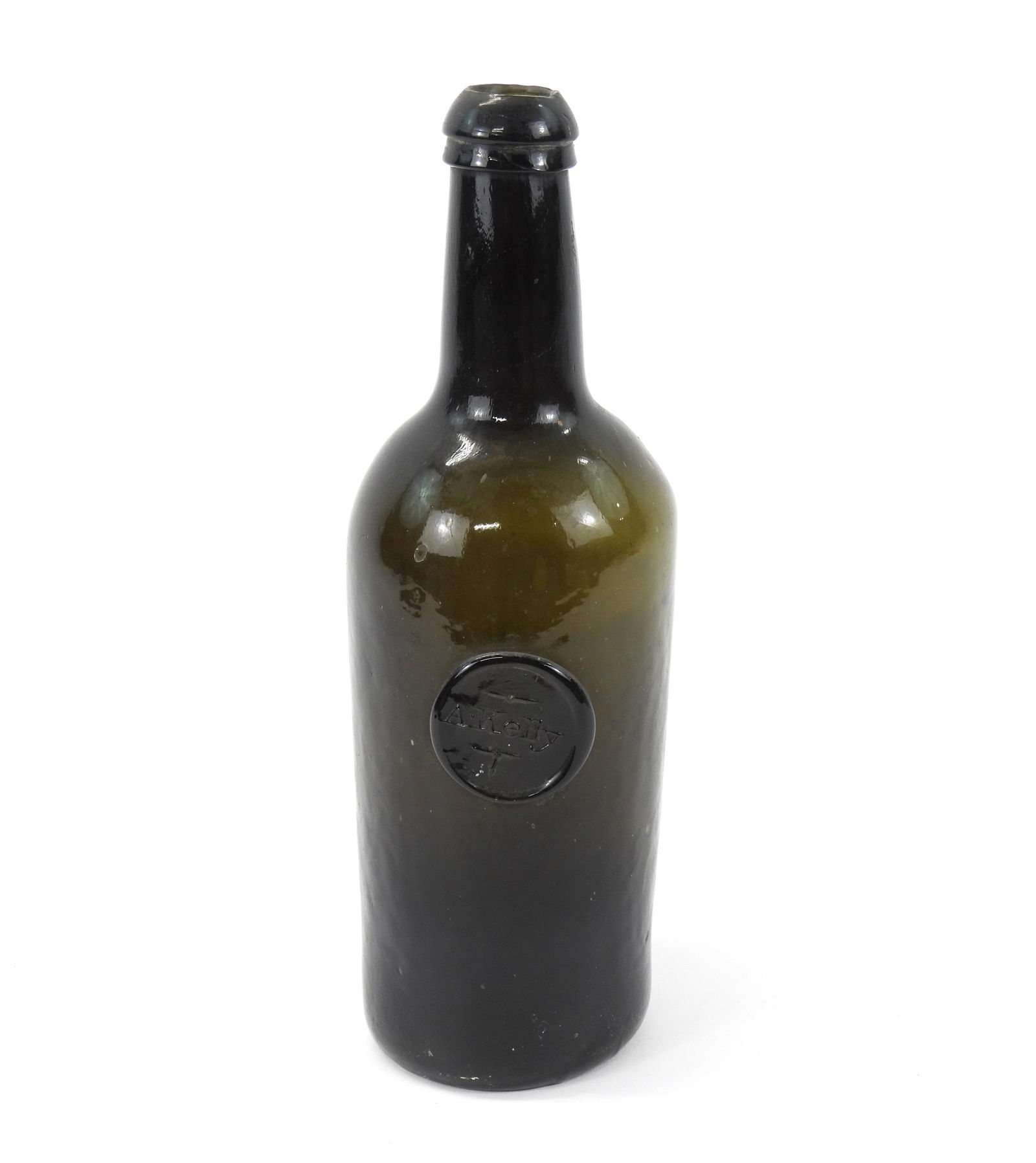 Early Black Olive Glass Applied Seal Bottle (1 of 6)