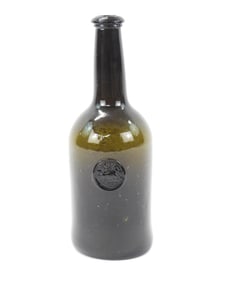 Black Olive Glass Applied Seal Whisky Bottle