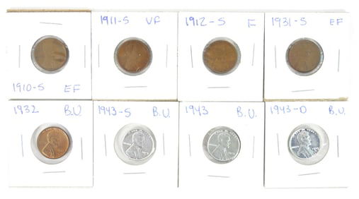 8PC Key Date Lincoln Wheat Cents