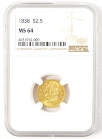 U.S. 1838 Liberty Quarter Eagle Gold Coin NGC MS64