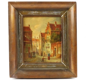 19C Dutch Neighborhood Landscape Painting