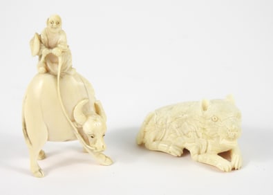 2PC Chinese Carved Bone Sculptures