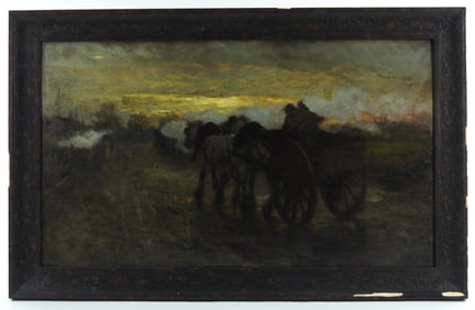 Otto von Thoren Horse Wagon Landscape Painting