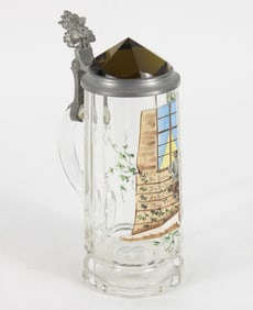 Quality Hand Painted Glass Lidded Stein