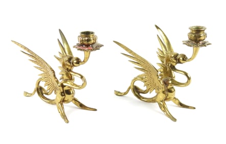 PR Tiffany & Co. Bronze Griffin Candlesticks