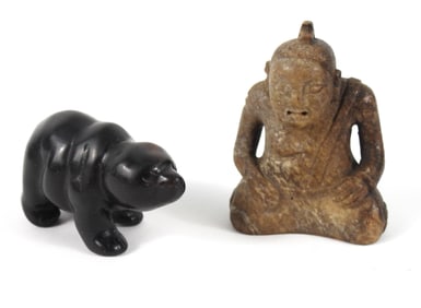 2PC Asian Carved Stone Miniature Sculptures