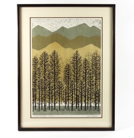 Joe Ardourel Winter Forest Landscape Woodblock