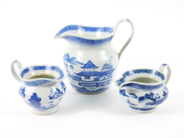3PC Chinese Blue & White Porcelain Pitchers