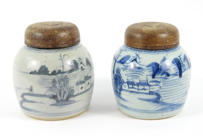 2PC Chinese Blue & White Porcelain Ginger Jars