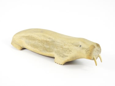 Carved Petrified Whale Bone Walrus Sculpture