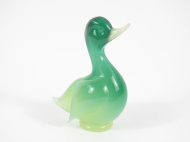 Green Glass Duck Sculpture
