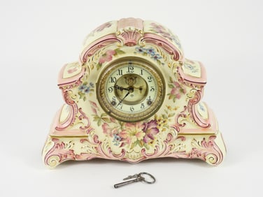 Attr. Dresden Porcelain Clock w/ Ansonia Movement