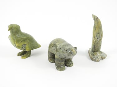 3PC Alaskan Carved Stone Animal Sculptures