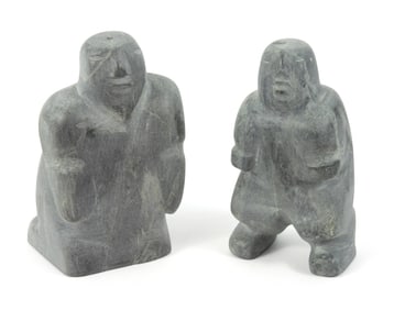 2PC Zacharie Ittimangnaq Carved Stone Sculptures
