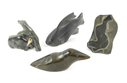 4PC Inuit Carved Stone Animal Sculptures
