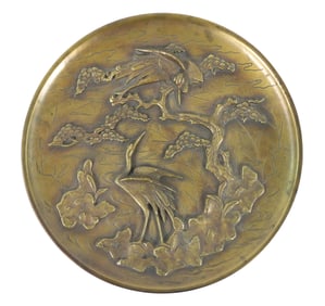 Japanese Bronze Crane Plate