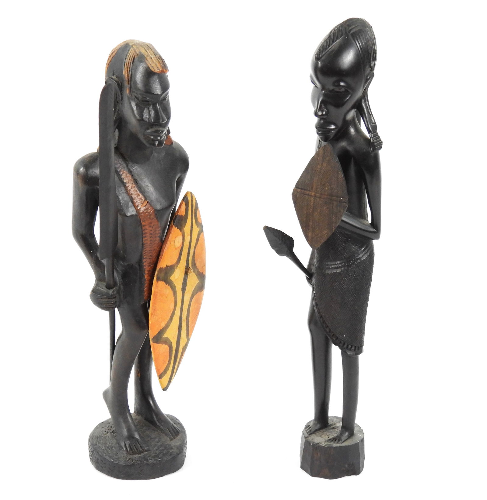 2PC African Carved Wood Warrior Sculptures (1 of 9)