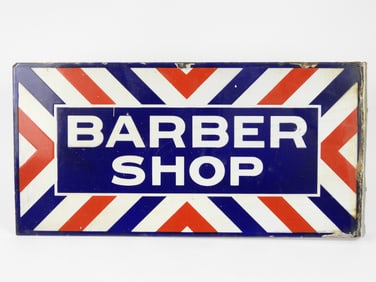 Vintage Barber Shop Porcelain Flange Sign