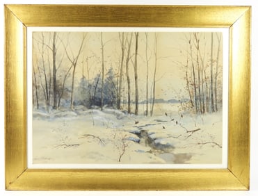 Louis K. Harlow Winter Landscape WC Painting