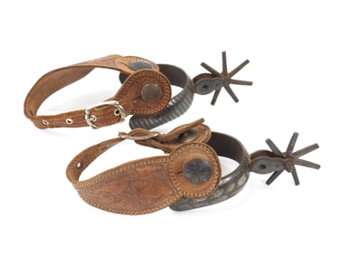 PR Mexican Etched Spurs w/ Tooled Leather Straps