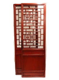 Antique Asian Double Red Screen Doors