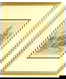 R.C. Scott Gloucester Massachusetts Illustration: United States, 1922, Graphite on paper. Illustrative depiction of a street in Gloucester, Massachusetts lined with buildings power lines. Sight 9 1/2" x 7 1/2", Frame 21 1/2" x 17 1/2"