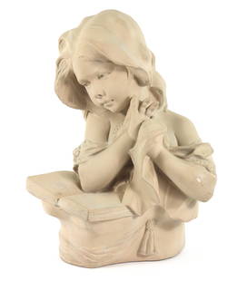 Austin Production Plaster Bust of a Girl: United States, 20th Century, Plaster. Titled "Entranced," depicts a young girl fervently reading a book. Approx. 18" t X 14" w x 12"d