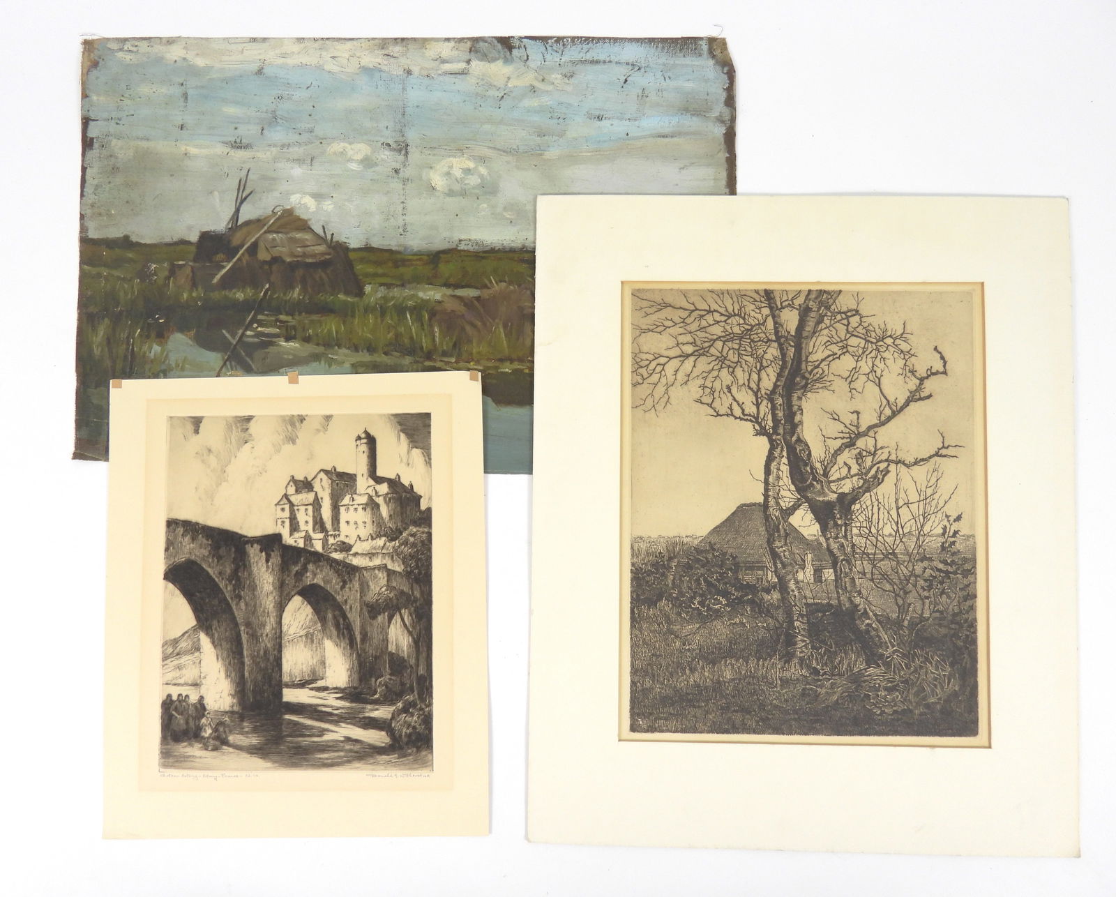 3PC Assorted Landscape Painting & Etchings (1 of 14)