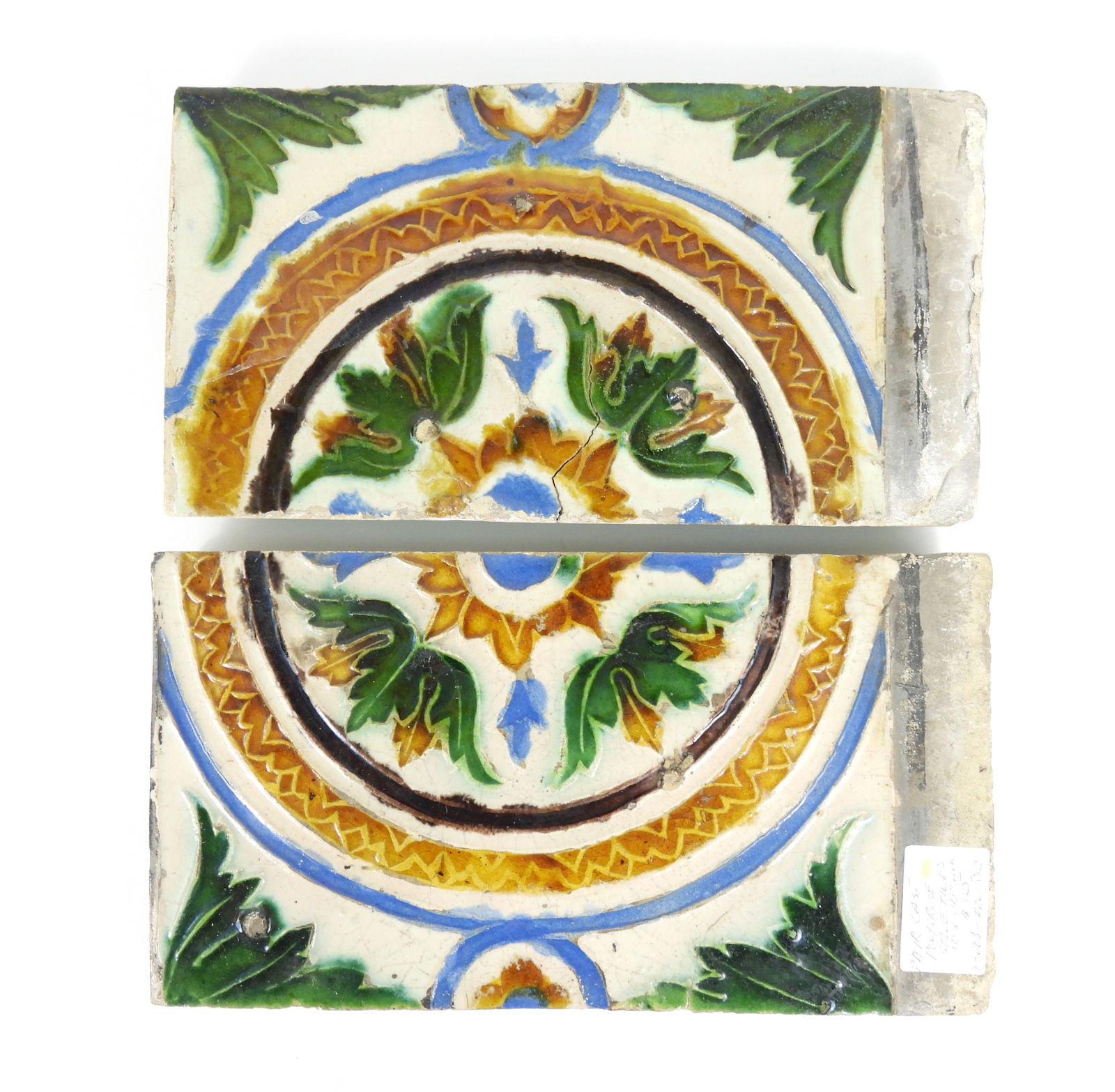 2PC Early Cast Botanical Polychrome Stove Tiles (1 of 7)