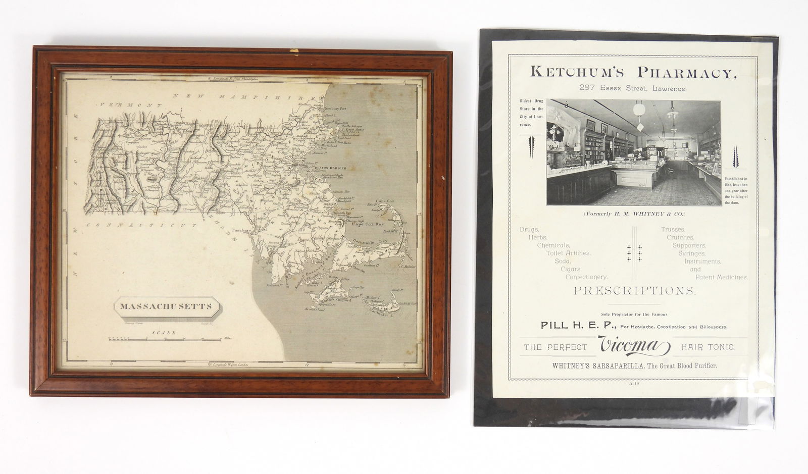 2PC Massachusetts Map & Pharmacy Advertisement (1 of 4)