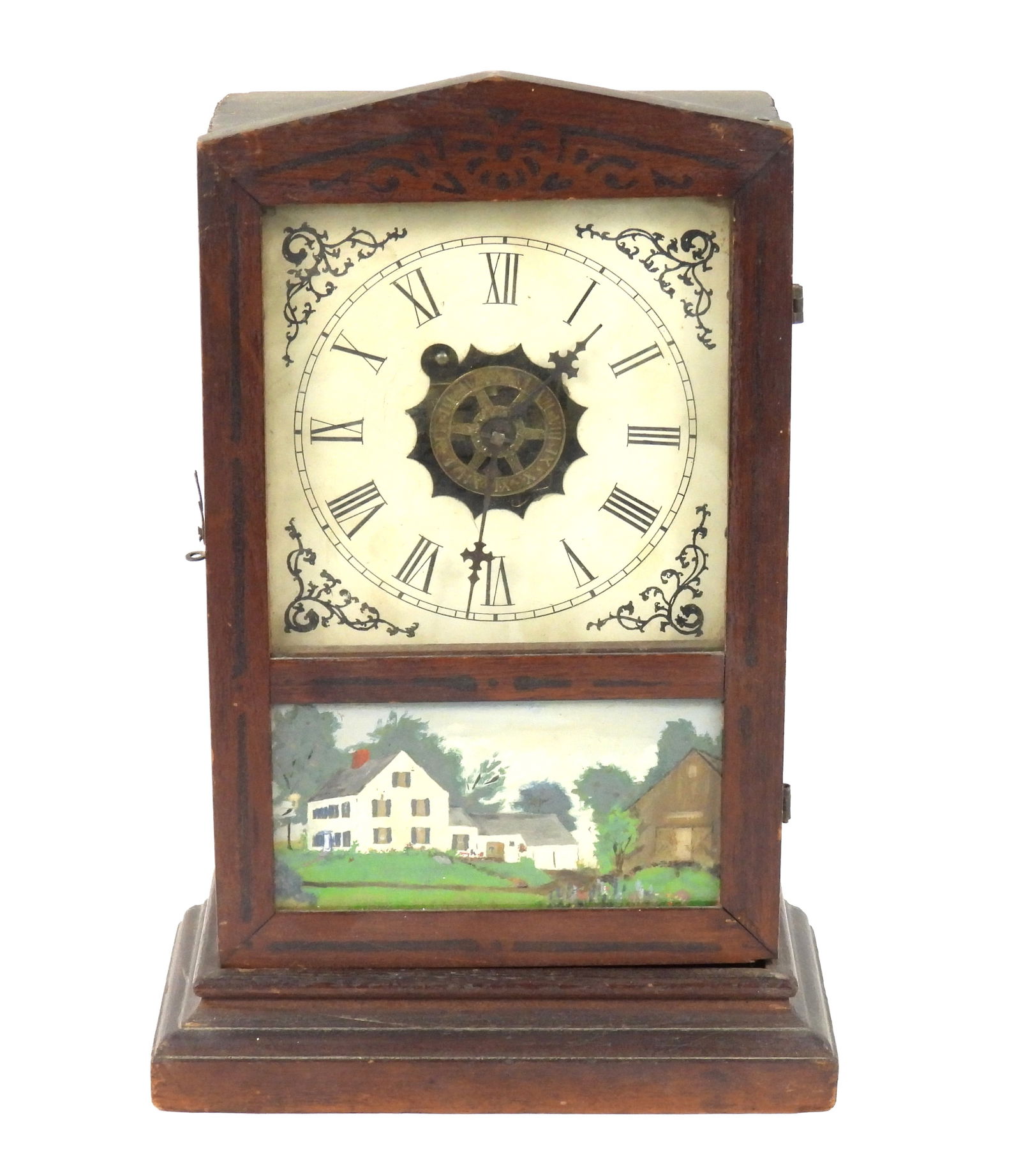 Antique Reverse Painted Farm House Mantel Clock (1 of 6)