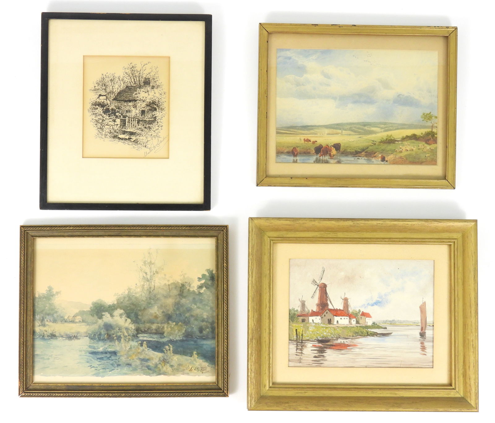 4PC Watercolor Etching & O/B Painting Group (1 of 14)