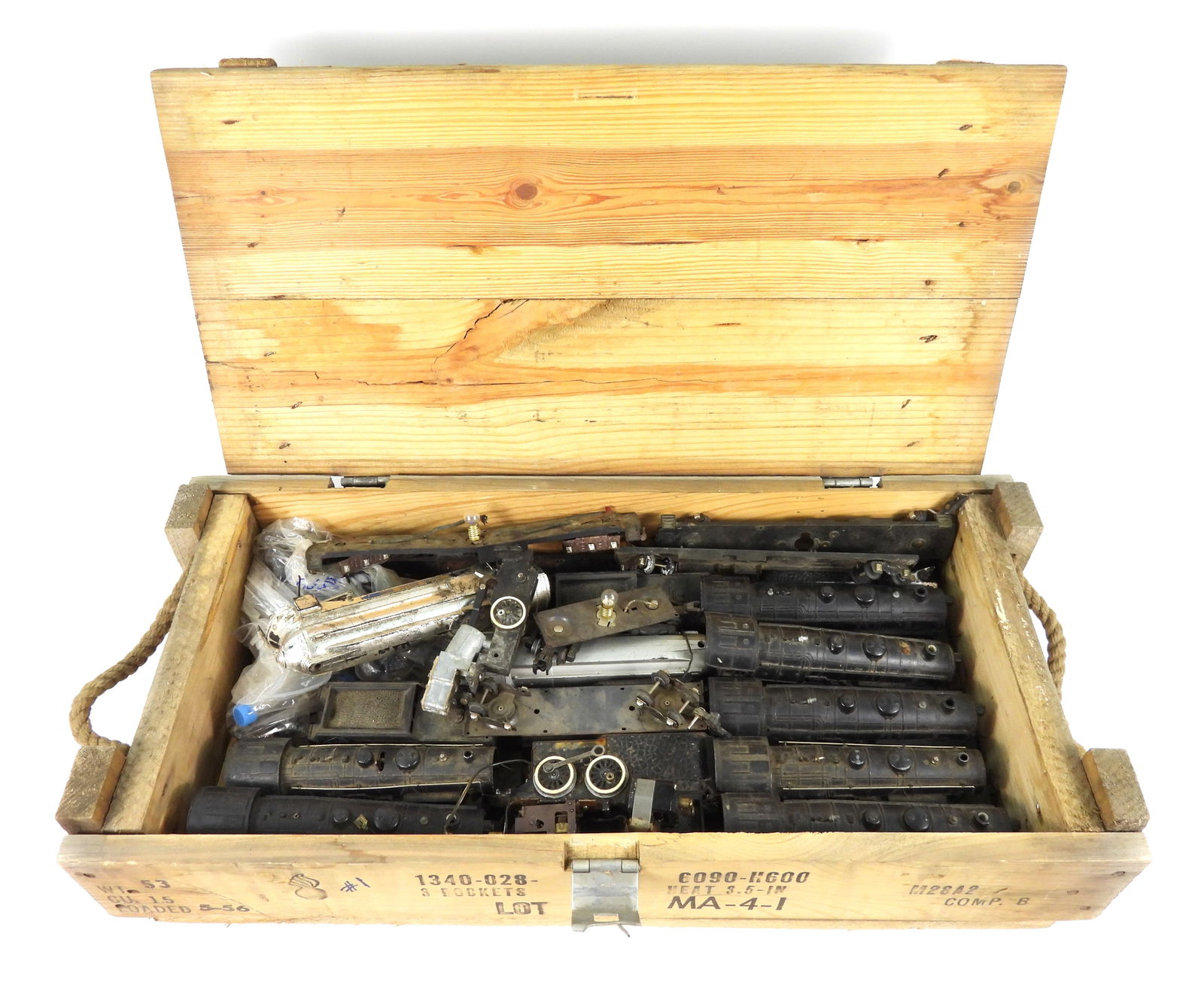 Collection of Vintage American Flyer Engines: United States, Mid-Late 20th Century, Metal, plastic. Over a dozen various S gauge engines and coal cars from various vintage years. Most are for usable parts, including some motor parts.