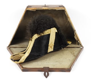 19C Beaver Bicorne With Wood Box