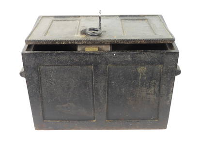 Civil War Quartermaster Strong Box w/ Document: United States, Circa 1863. Includes a handwritten 1863 dated receipt indicating that it was ordered with a second safe on August 2, 1863 by Assistant Quartermaster Captain John W. McClure. McClure was