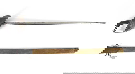 U.S. Model 1913 Springfield Armory Cavalry Saber: United States, Circa 1913. Composite grips, steel hilt, knuckle bow, and counter-guard, steel blade marked "US/2424" on one side, and an ordnance bomb and "SA/1913" on the other, with a canvas-covered