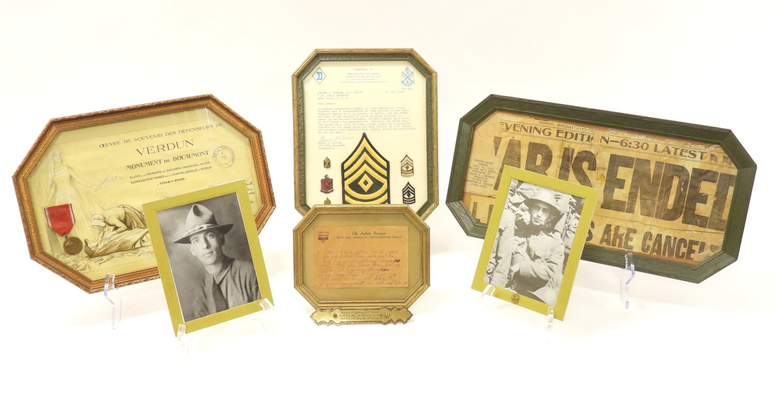 WWI Yankee Division Grouping of Edward Bigham: 20th Century. Interesting lot consisting of items pertaining to Pvt. Edward T. Bigham who served with Co. F of the 101st Infantry of the Massachusetts National Guard which was part of the 26th Infantr