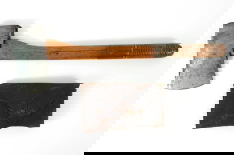 President Roosevelt Hunting Axe By Jim Bode: United States. King Axe & Tool Company of Oakland Maine made Teddy Roosevelt Combination Hunting Hatchet with handle knife grip that unscrews. Knife blade is marked "King And Roy / Oakland ME." These