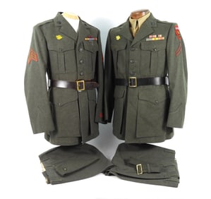 Two WWII USMC ID'd Green Winter Service Uniforms