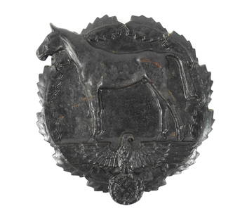 WWII German SA Large Table Award Medal: Germany, Circa 1930-1940. National Socialist Riding Corps equestrian rider training donation medal that measures 4-3/8" wide by 4-3/4" high made of cast iron.
